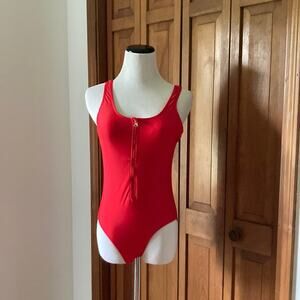 Red One Piece Scoop Neck Swimsuit, Size S
